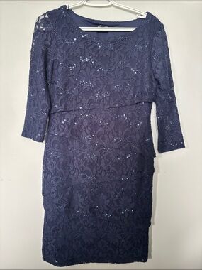 Studio Navy Lace Sequin Midi Dress